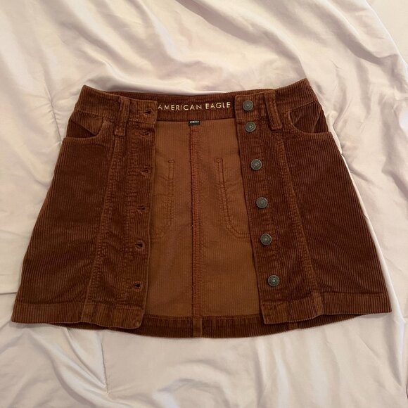 American Eagle Corduroy Button-Up Skirt Size 000 Regular Super Hi-Rise A-Line - Picture 3 of 11